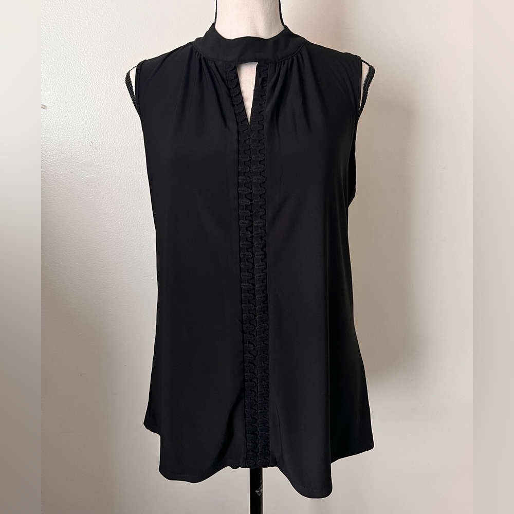 Black Keyhole Neck Sleeveless Blouse